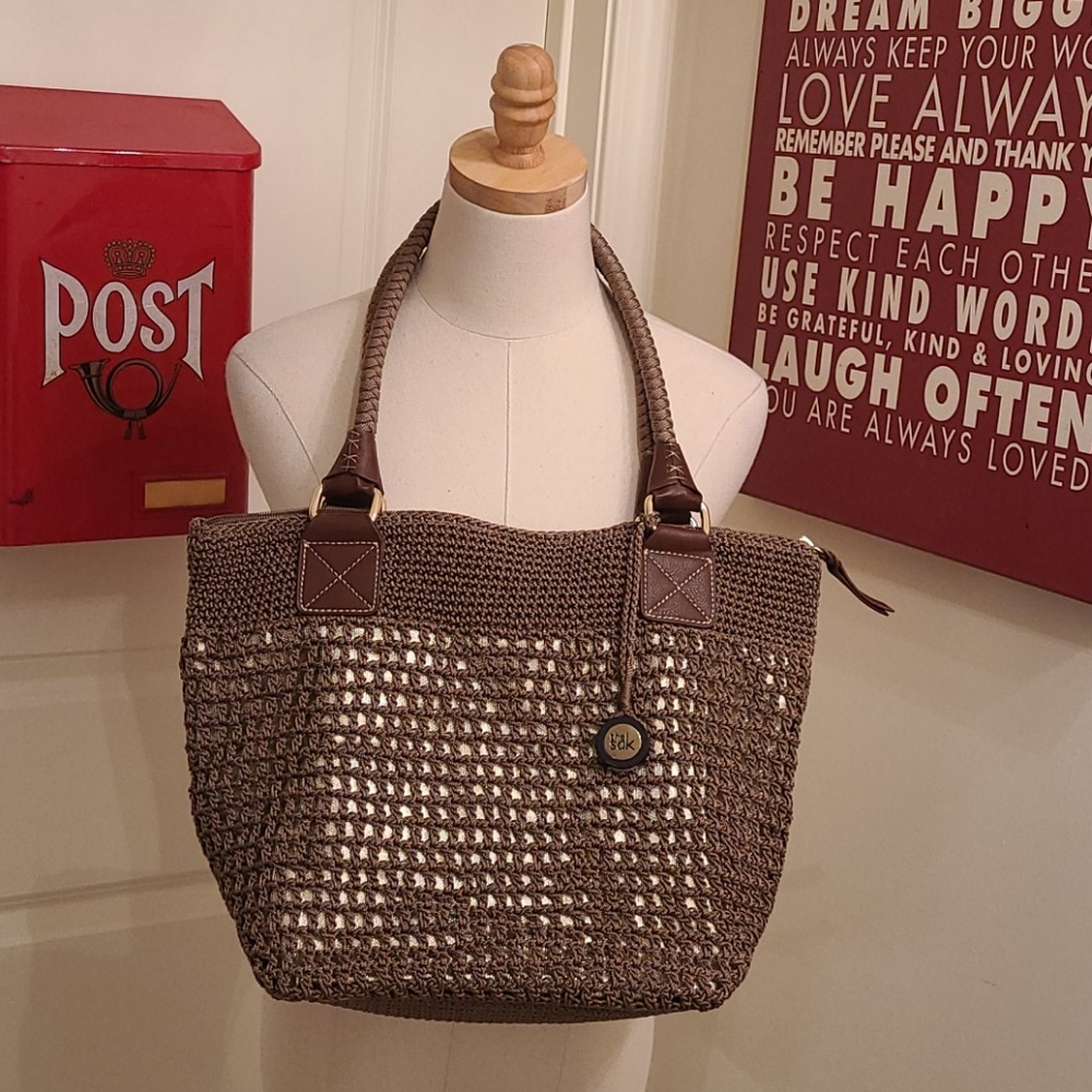 The Sak Crocheted Brown And Gold Tote Bag Gem